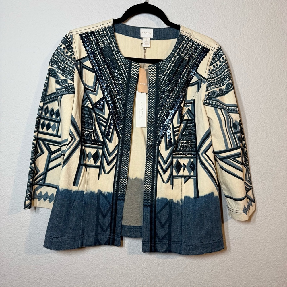 NWT Chico’s #13A Artisan Aztec Fairview Jacket SZ 1 M Medium 8/10 NEW